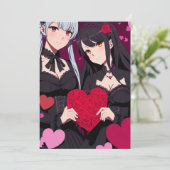 Anime Gothic Valentine's Red Hearts Feestdagenkaart (Staand voorkant)