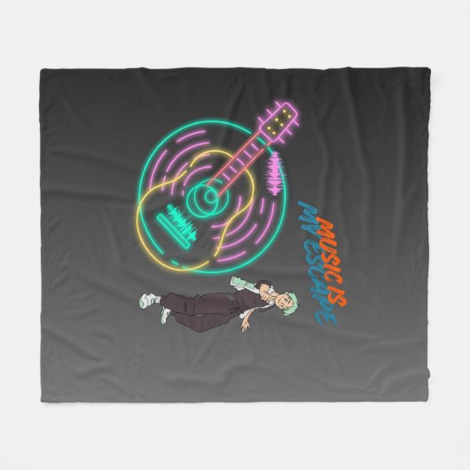 Anime Guitar Vibes Blanket – Music Lover Cozy Art  Fleece Deken (Voorkant (Horizontaal))