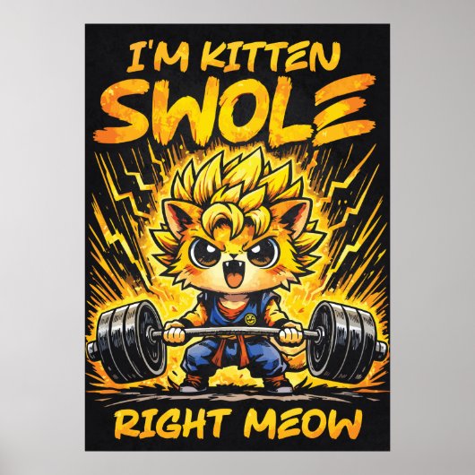 Anime Gym Kat, Kitten Swole Nu, Grappig Poster (Voorkant)