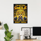 Anime Gym Kat, Kitten Swole Nu, Grappig Poster (Thuiskantoor)