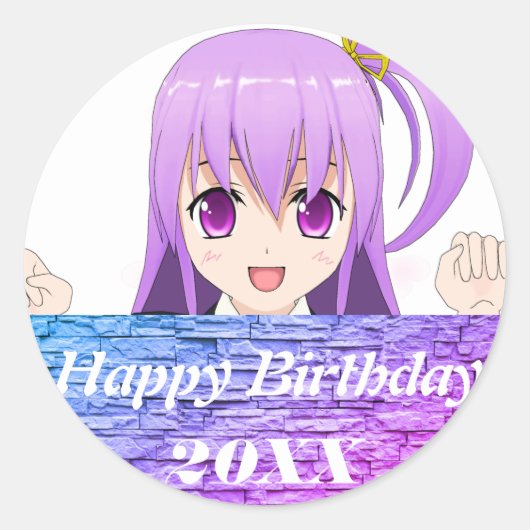 Anime Happy birthday schattig japans Ronde Sticker (Voorkant)