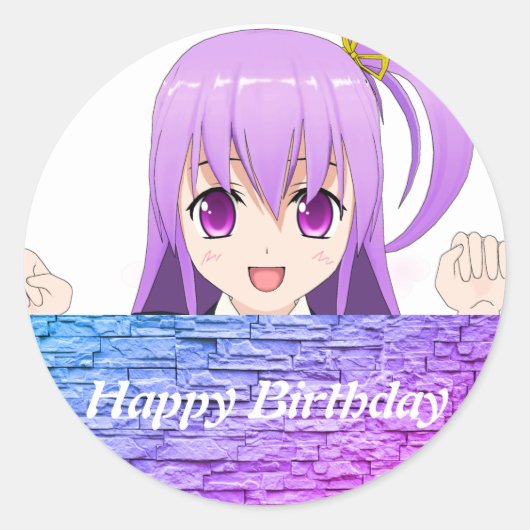 Anime Happy birthday schattig japans Ronde Sticker (Voorkant)