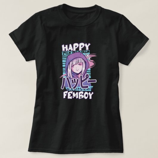 Anime Happy Femboy met Happy in japans - Cute & T-shirt (Design voorkant)