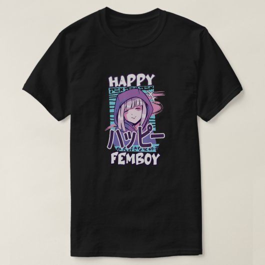 Anime Happy Femboy met Happy in japans - Cute & T-shirt (Design voorkant)