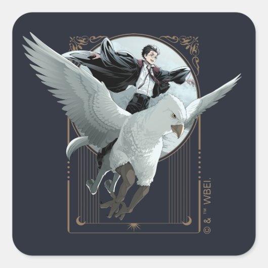 Anime HARRY POTTER™ Vlucht met Buckbeak Vierkante Sticker (Voorkant)