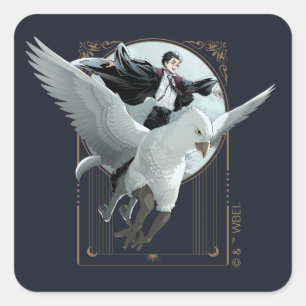 Anime HARRY POTTER™ Vlucht met Buckbeak Vierkante Sticker