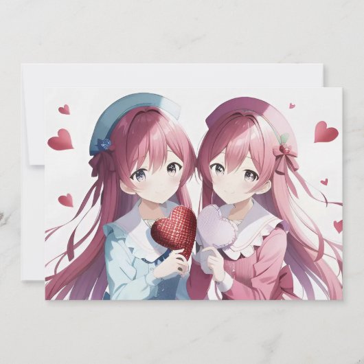 Anime harten Valentijnsdag Feestdagenkaart (Voorkant)