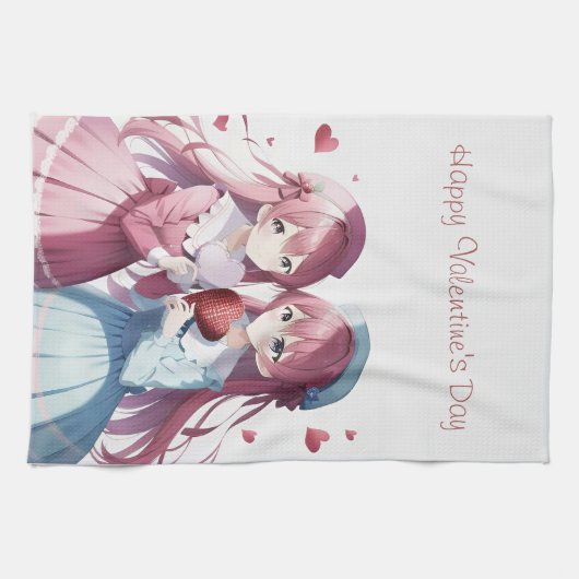 Anime harten Valentijnsdag Kitchen Towel Theedoek (Horizontaal)