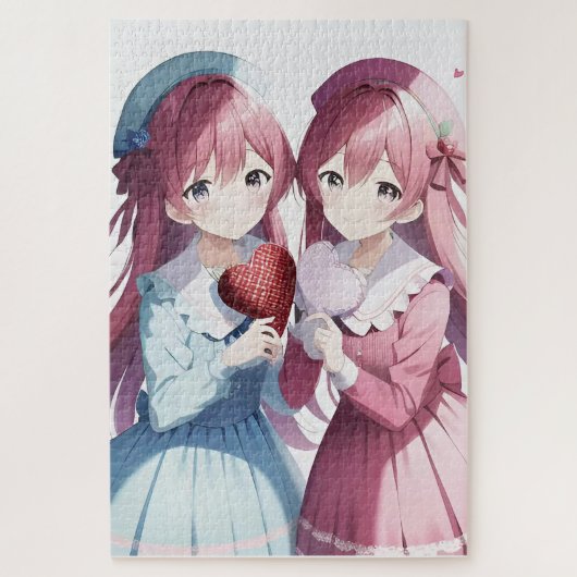 Anime harten Valentijnsdag Legpuzzel (Verticaal)