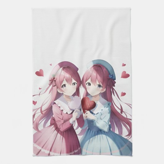 Anime harten Valentijnsdag Theedoek (Verticaal)