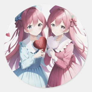 Anime harten Valentijnse versie Ronde Sticker