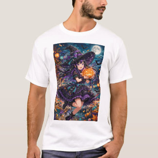 Anime Heksenmeisje Halloween Illustratie T-shirt