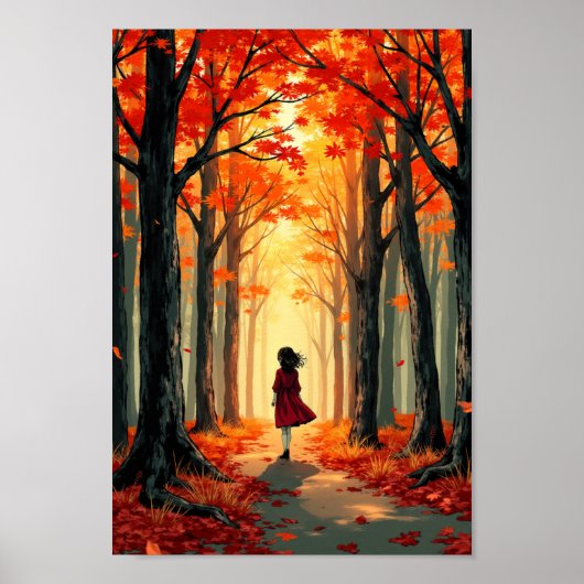 Anime herfst bos gouden licht wandkunst poster (Voorkant)