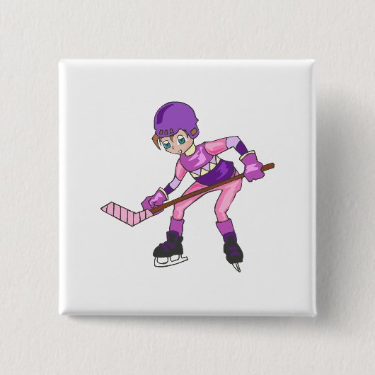 Anime Hockey Girl Vierkante Button 5,1 Cm (Voorkant)