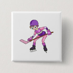Anime Hockey Girl Vierkante Button 5,1 Cm