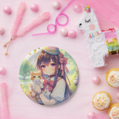  Anime Holding Kitten Meisje Verjaardag Papieren Bordje (Feest)