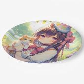  Anime Holding Kitten Meisje Verjaardag Papieren Bordje (Gekanteld)