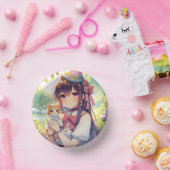  Anime Holding Kitten Meisje Verjaardag Papieren Kommen (Feest)