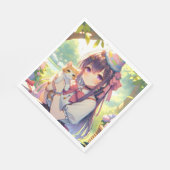 Anime Holding Kitten Meisje Verjaardag Servet (Hoek)