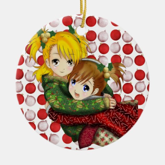 Anime Holiday Hug Keramisch Ornament (Voorkant)