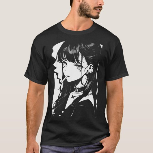 Anime Horror Meisje Esthetische Zachte Grunge Waif T-shirt (Voorkant)