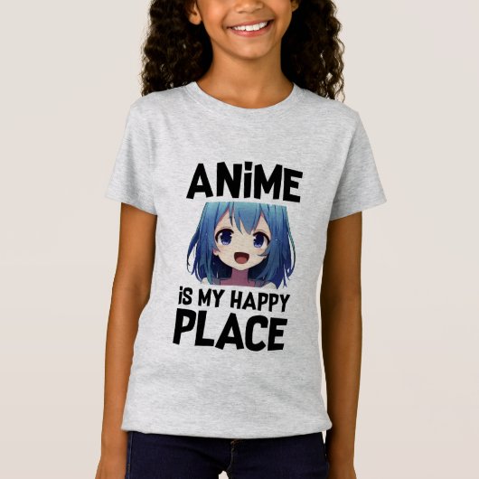 Anime is mijn gelukkige plaats meisjes grafisch t-shirt (Voorkant)