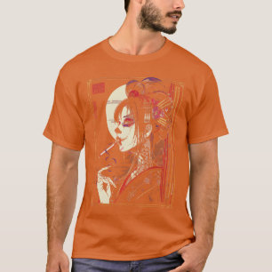 Anime Japanse Goth Cyberpunk Stad Geisha Kunst Vin T-shirt