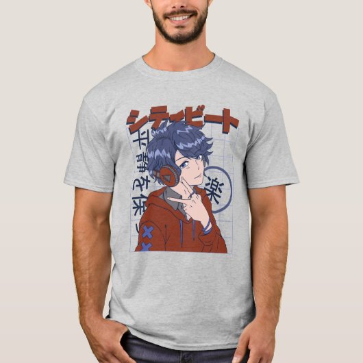 Anime Japanse jongen met hoofdtelefoon T-shirt (Voorkant)