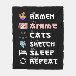 Anime japanse ramen schetsen kat Anime Lover Gir Fleece Deken