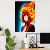 Anime jong oranje vlamhaar | AI Art. Poster (Thuiskantoor)