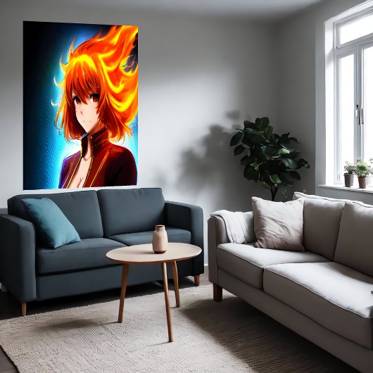 Anime jong oranje vlamhaar | AI Art. Poster
