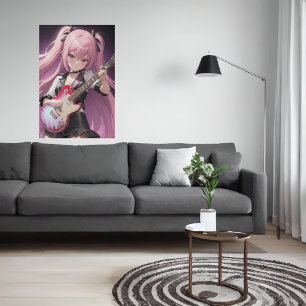 Anime jonge coole dame die gitaar speelt   AI Art. Poster