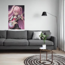Anime jonge coole dame die gitaar speelt | AI Art.