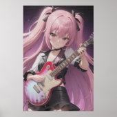 Anime jonge coole dame die gitaar speelt | AI Art. Poster (Voorkant)