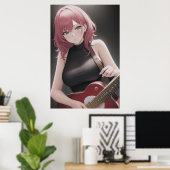 Anime jonge dame die gitaar speelt | AI Art Poster (Thuiskantoor)