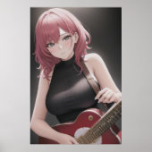 Anime jonge dame die gitaar speelt | AI Art Poster (Voorkant)