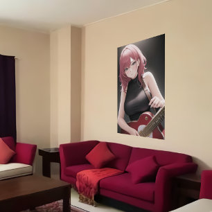 Anime jonge dame die gitaar speelt   AI Art Poster