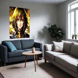 Anime jonge dame gele haar en ogen   AI Art. Poster