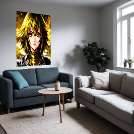 Anime jonge dame gele haar en ogen | AI Art. Poster