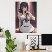 Anime jonge dame met gitaar | AI Art. Poster (Thuiskantoor)