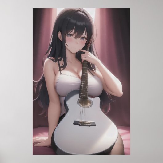 Anime jonge dame met gitaar | AI Art. Poster (Voorkant)