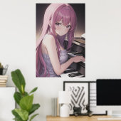 Anime jonge pianspeler | AI Art. Poster (Thuiskantoor)