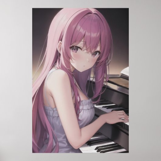 Anime jonge pianspeler | AI Art. Poster (Voorkant)
