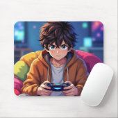 Anime-jongen die videogames speelt muismat (Met muis)