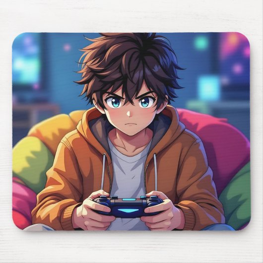 Anime-jongen die videogames speelt muismat (Voorkant)
