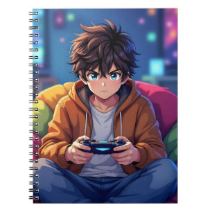 Anime-jongen die videogames speelt notitieboek