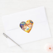 Anime Jongen en Meisje Bloemen Paar Gepersonalisee Hart Sticker (Envelop)
