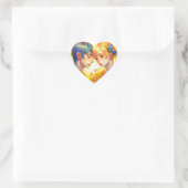 Anime Jongen en Meisje Bloemenkoppel Thema Hart Sticker (Tas)