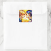Anime Jongen en Meisje in Liefde Romantische Flirt Vierkante Sticker (Tas)