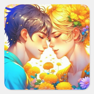 Anime Jongen en Meisje in Liefde Romantische Flirt Vierkante Sticker